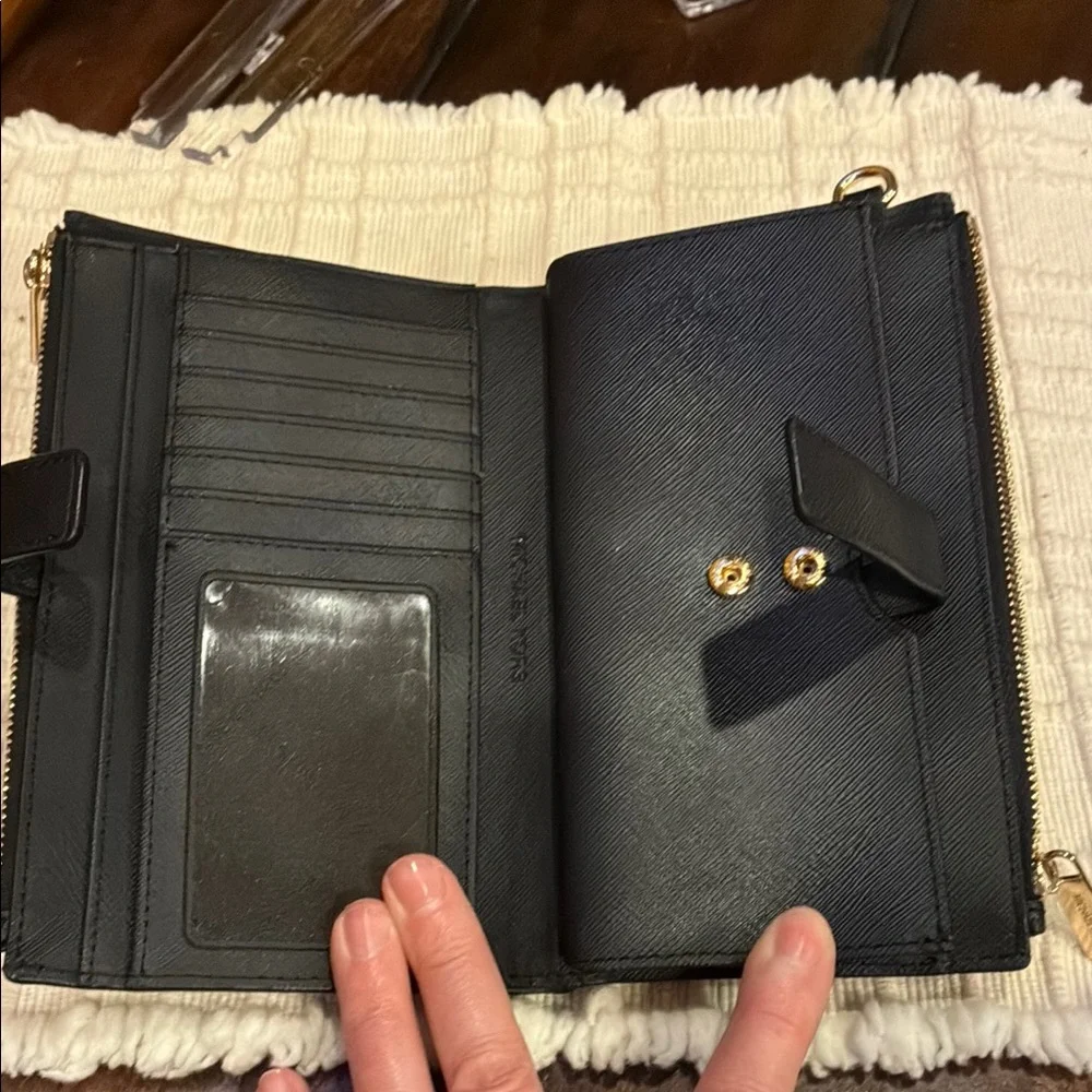 Michael Kors Saffiano Leather Black and Gold Double Zip Wallet/Clutch (ABBA) - Picture 7 of 15